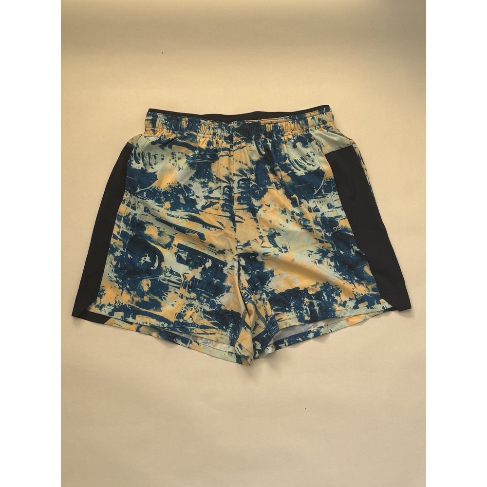 DSG 5" Stride Running Shorts Blue Yellow Abstract Print Built-In Brief S NWT